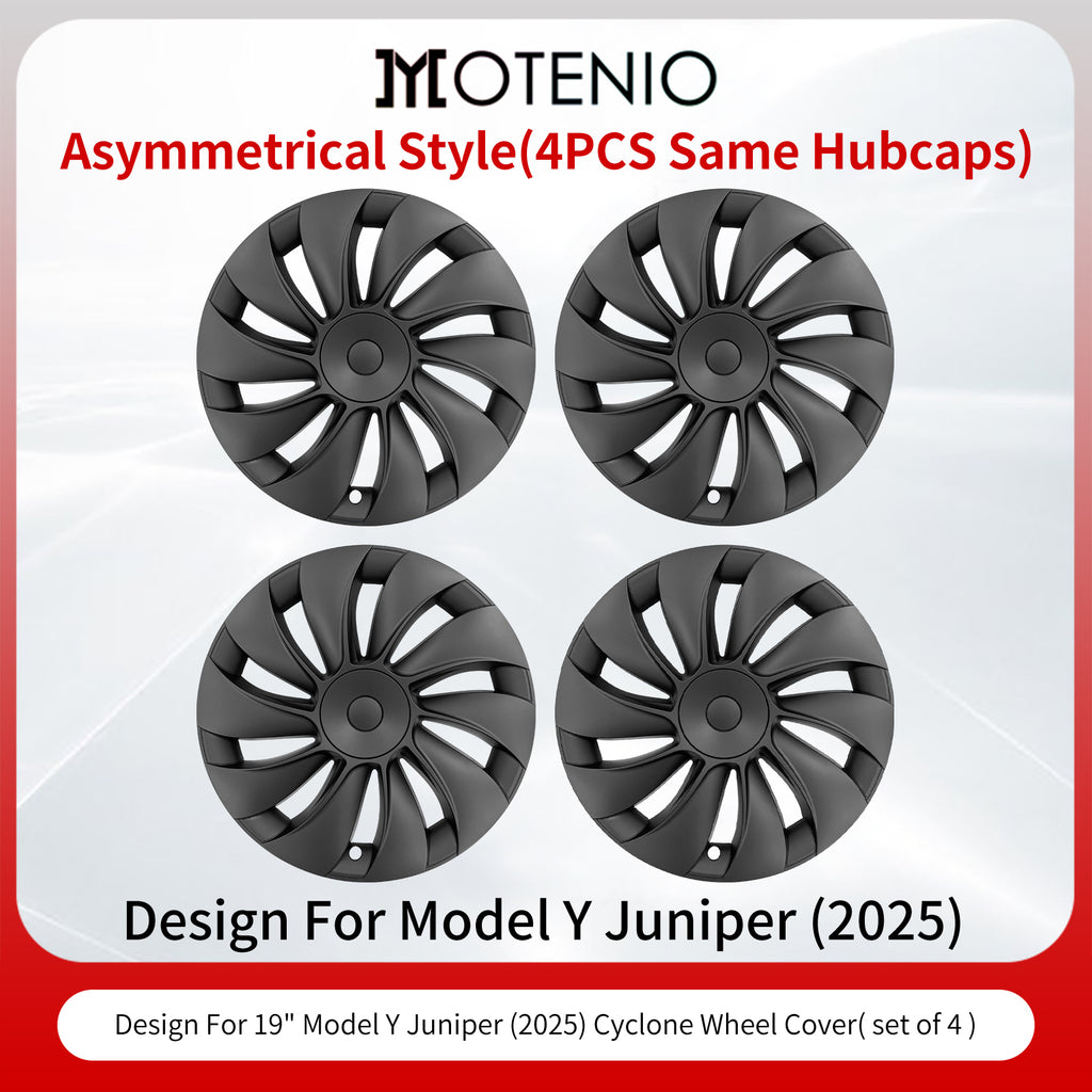 4PCS Cache Jante Premium Pour Tesla Model Y Juniper (2025-2026) 19 Pouces Cache Jantes Noir Mat Style Cyclone avec Centre Lisse Couverture Complète Couverture Protectrice Exclusivement