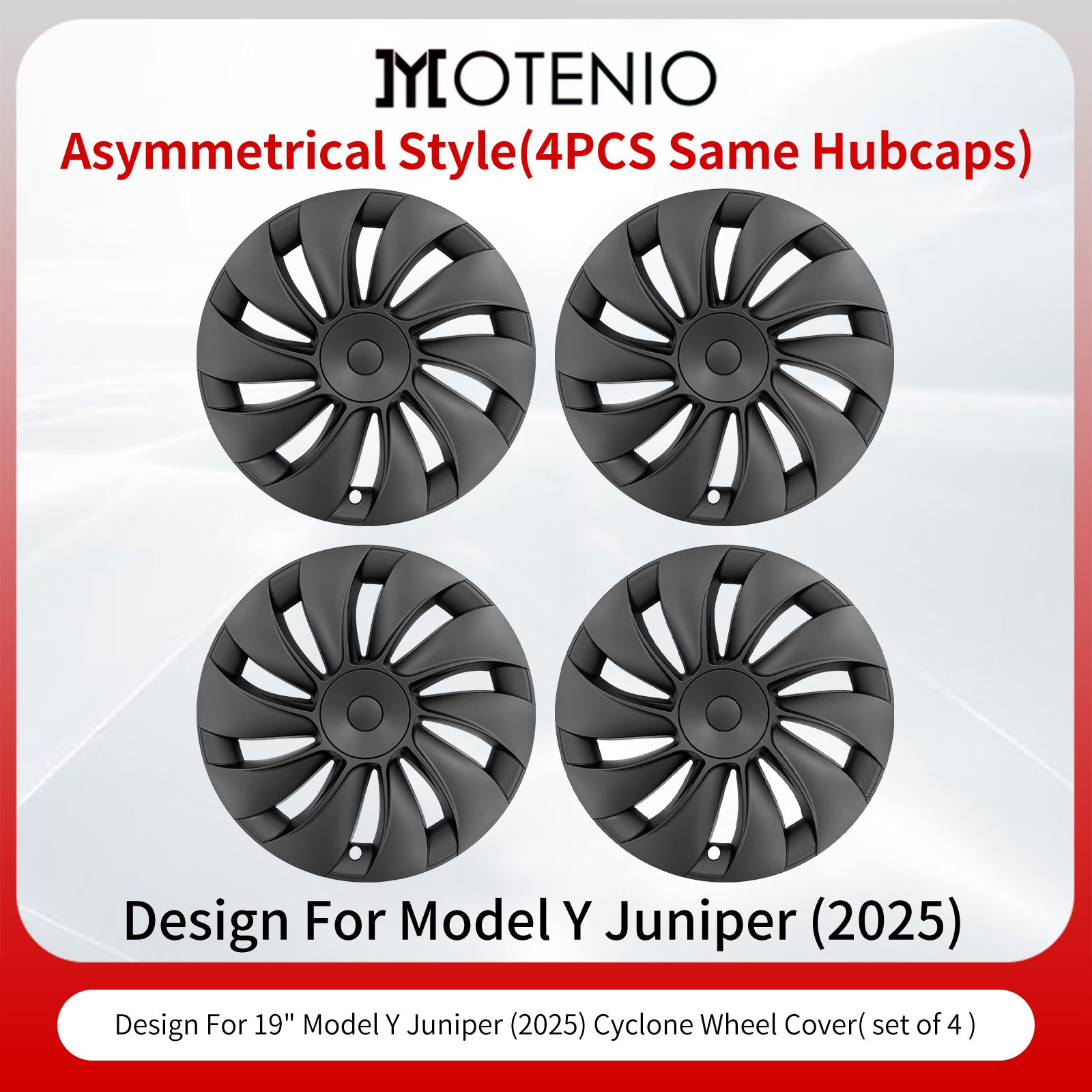 4PCS Cache Jante Premium Pour Tesla Model Y Juniper (2025-2026) 19 Pouces Cache Jantes Noir Mat Style Cyclone avec Centre Lisse Couverture Complète Couverture Protectrice Exclusivement