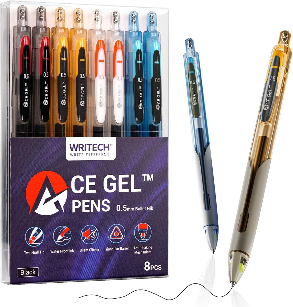 WRITECH Fine Point Lot de 8 stylos à encre gel noire - 0,5 mm