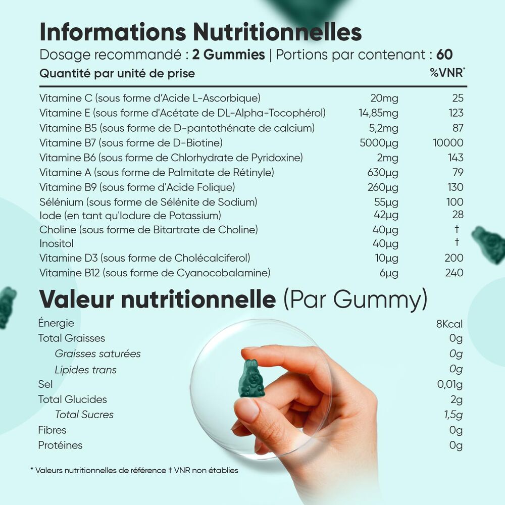 Weightworld Gommes à la biotine pour cheveux, peau et ongles 5000 µg 120 gommes