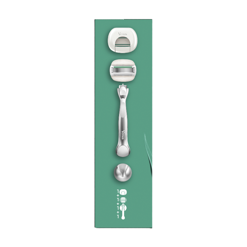 Gillette Venus Pro ComfortGlide rasoir pour femme, peaux sensibles, 1 manche + 1 cartouche de recharge, manche en métal réutilisable et porte-rasoir de douche