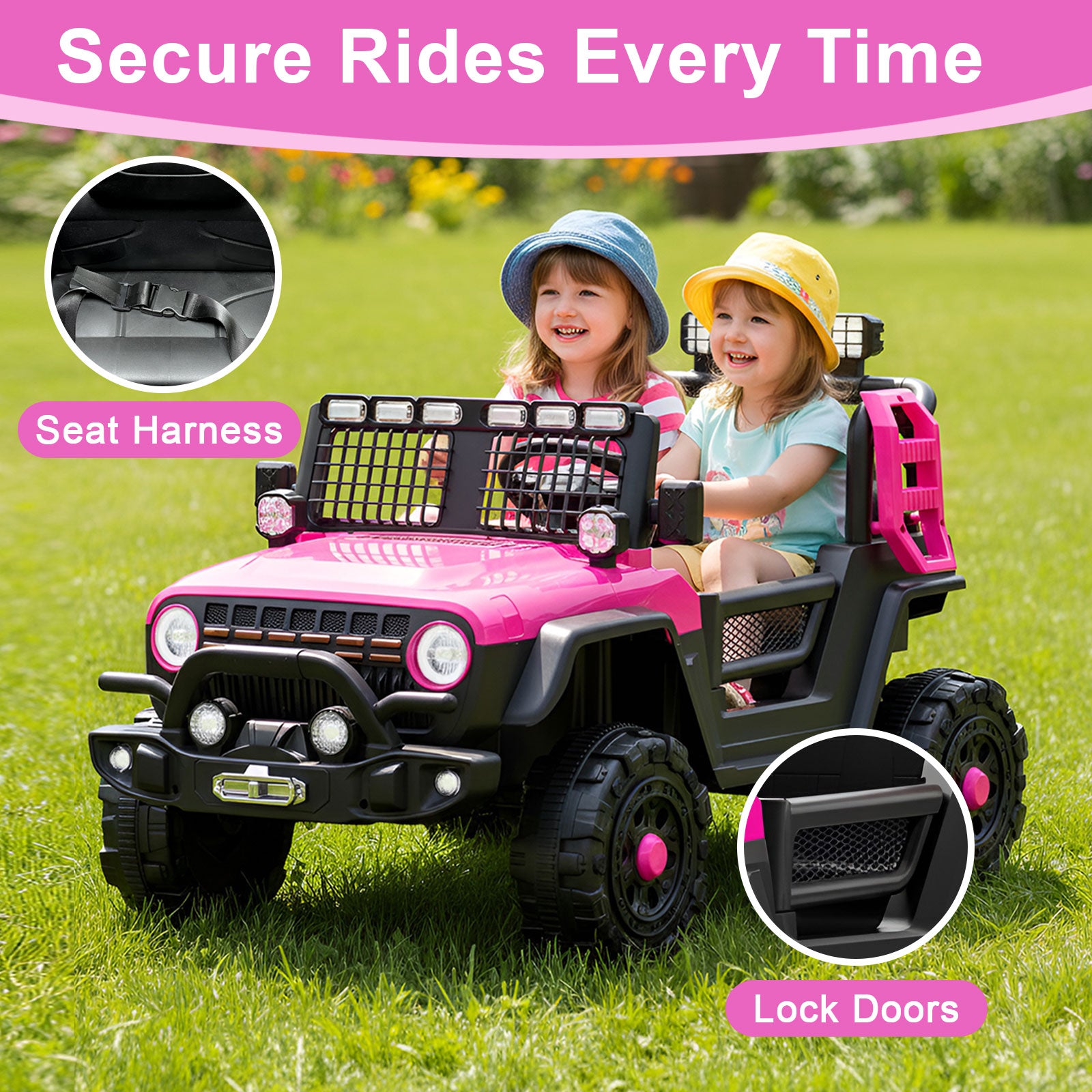 Neuleb Voiture électrique jouet à enfourcher 12 V pour enfants avec télécommande parentale pour tout-petits, harnais de siège, capacité de charge 66 lb, portes verrouillables