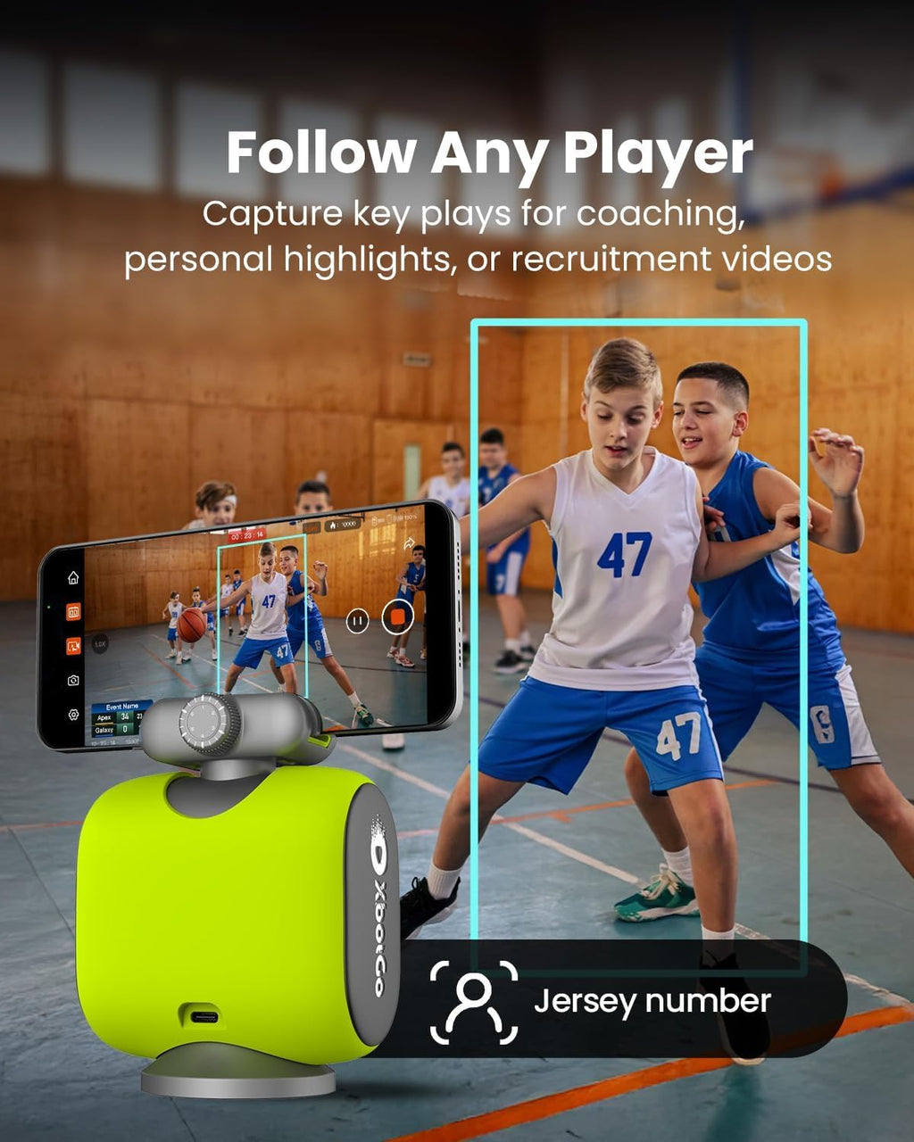 XbotGo (Cadeaux pour les fans de football) Caméléon Caméra d’action IA pour sports collectifs 4K 60 ips - Suivi automatique football et basket-ball