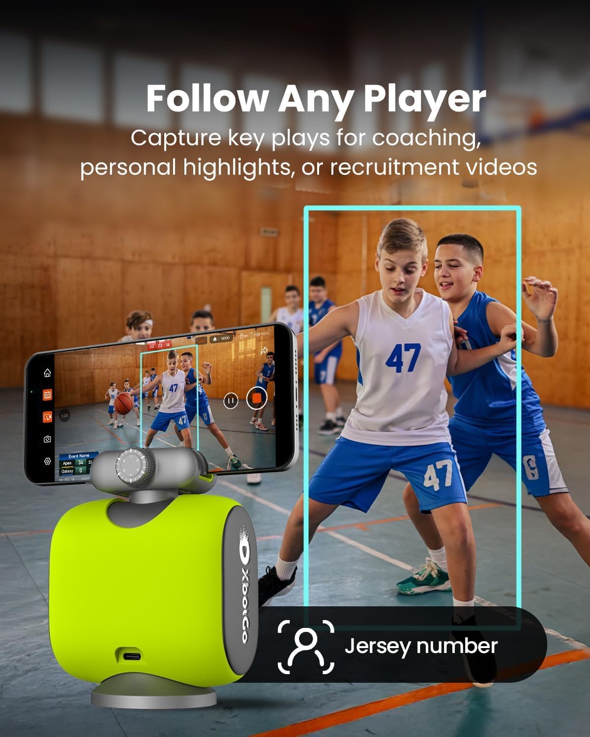 XbotGo (Cadeaux pour les fans de football) Caméléon Caméra d’action IA pour sports collectifs 4K 60 ips - Suivi automatique football et basket-ball