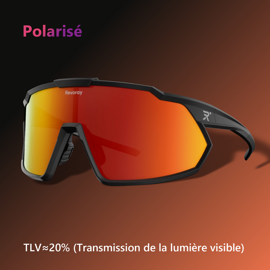 Revoray Y1 Lunettes de soleil de cyclisme avec verres polarisés TAC haute définition, monture TR90 ultra-légère 33g, protection UV 400, revêtement hydrophobe et oléophobe - Orange