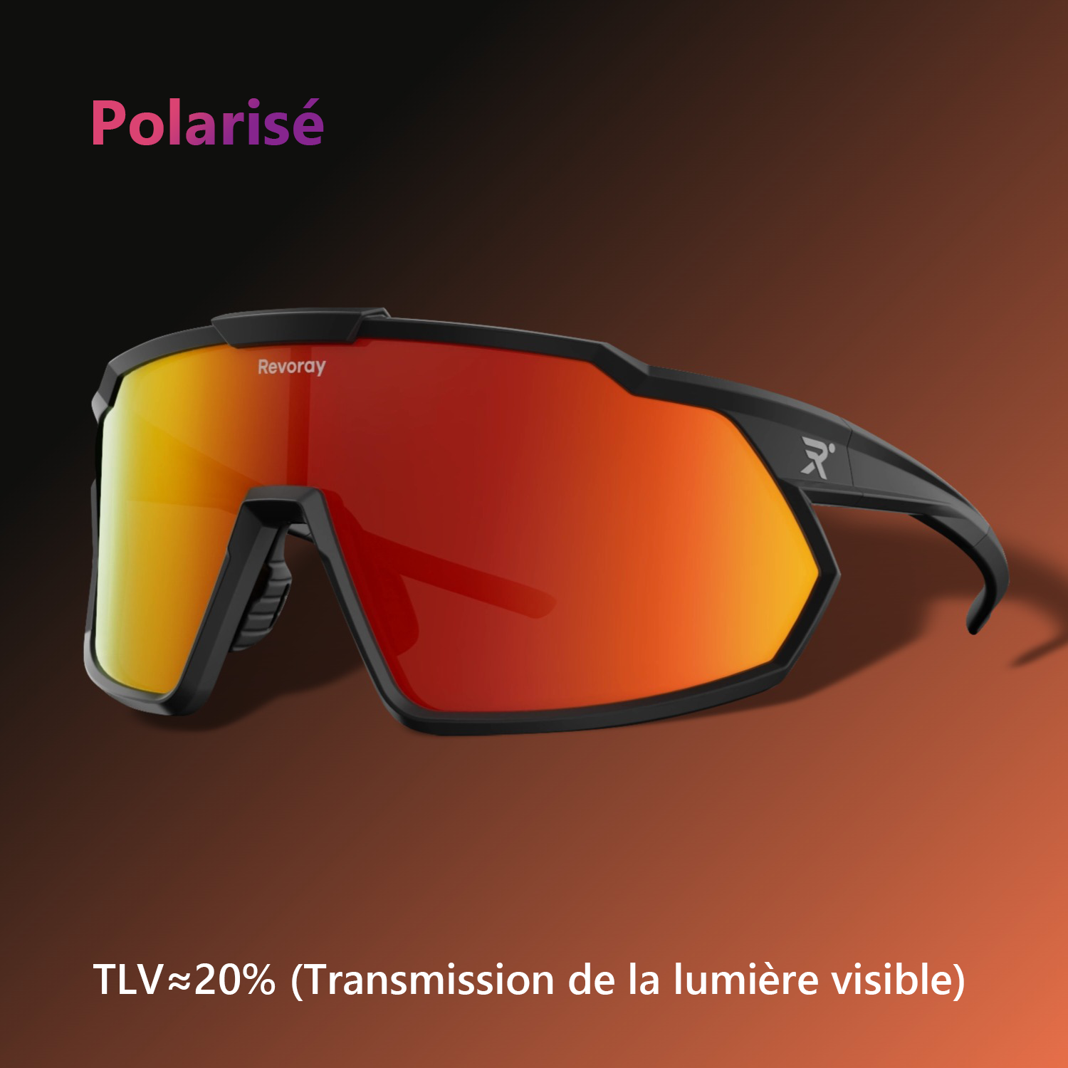 Revoray Y1 Lunettes de soleil de cyclisme avec verres polarisés TAC haute définition, monture TR90 ultra-légère 33g, protection UV 400, revêtement hydrophobe et oléophobe - Orange