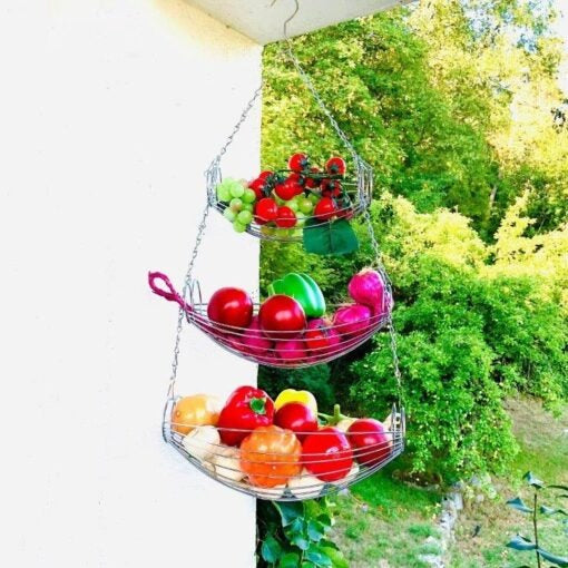 Panier à fruits suspendu - Métal - Chrome - 15 x 72 cm