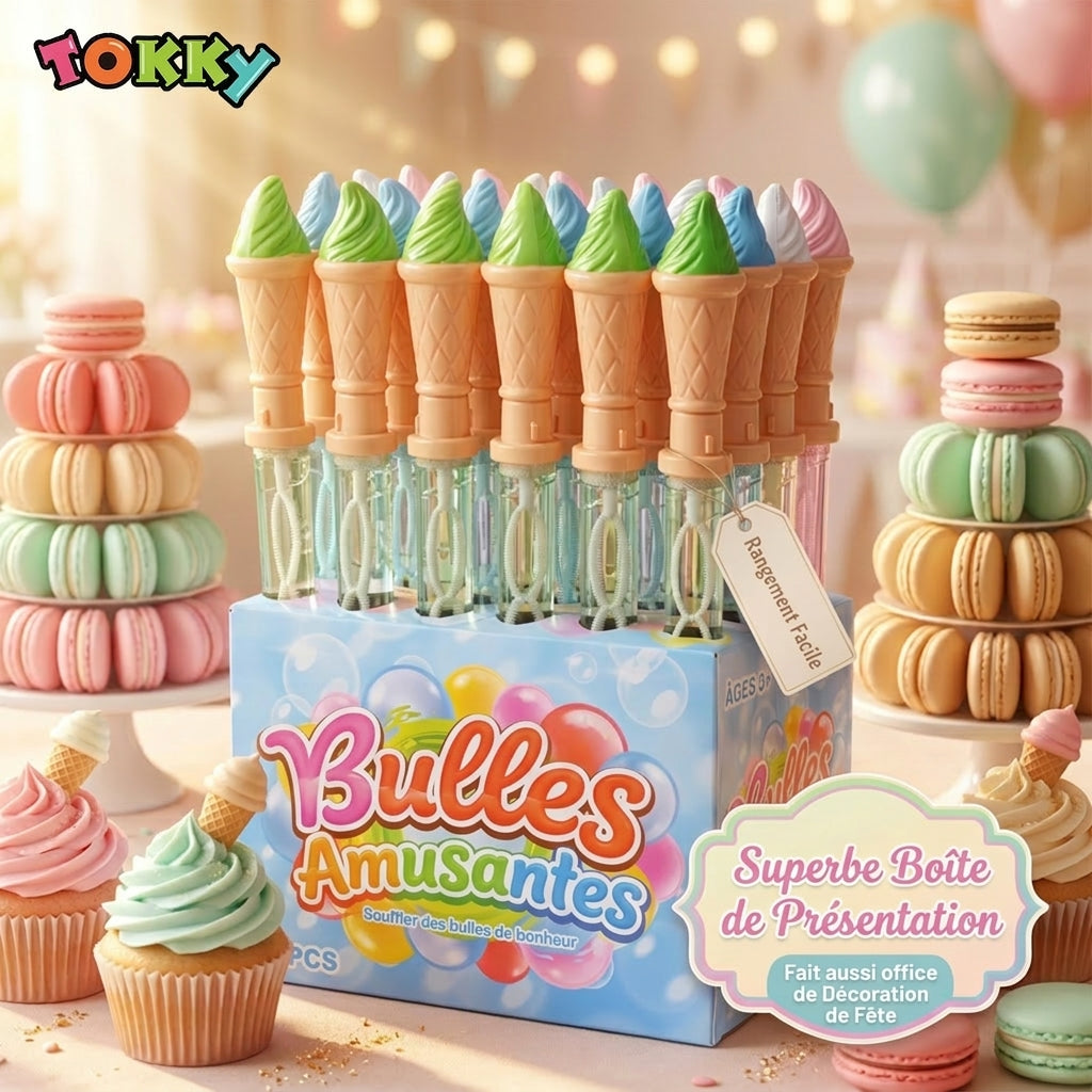 24 pièces Très grandes baguettes à bulles en forme de crème glacée Jouets pour enfants, 37,5 cm Extra Long et Extra 120 ml Solution à bulles étanche à 360 degrés