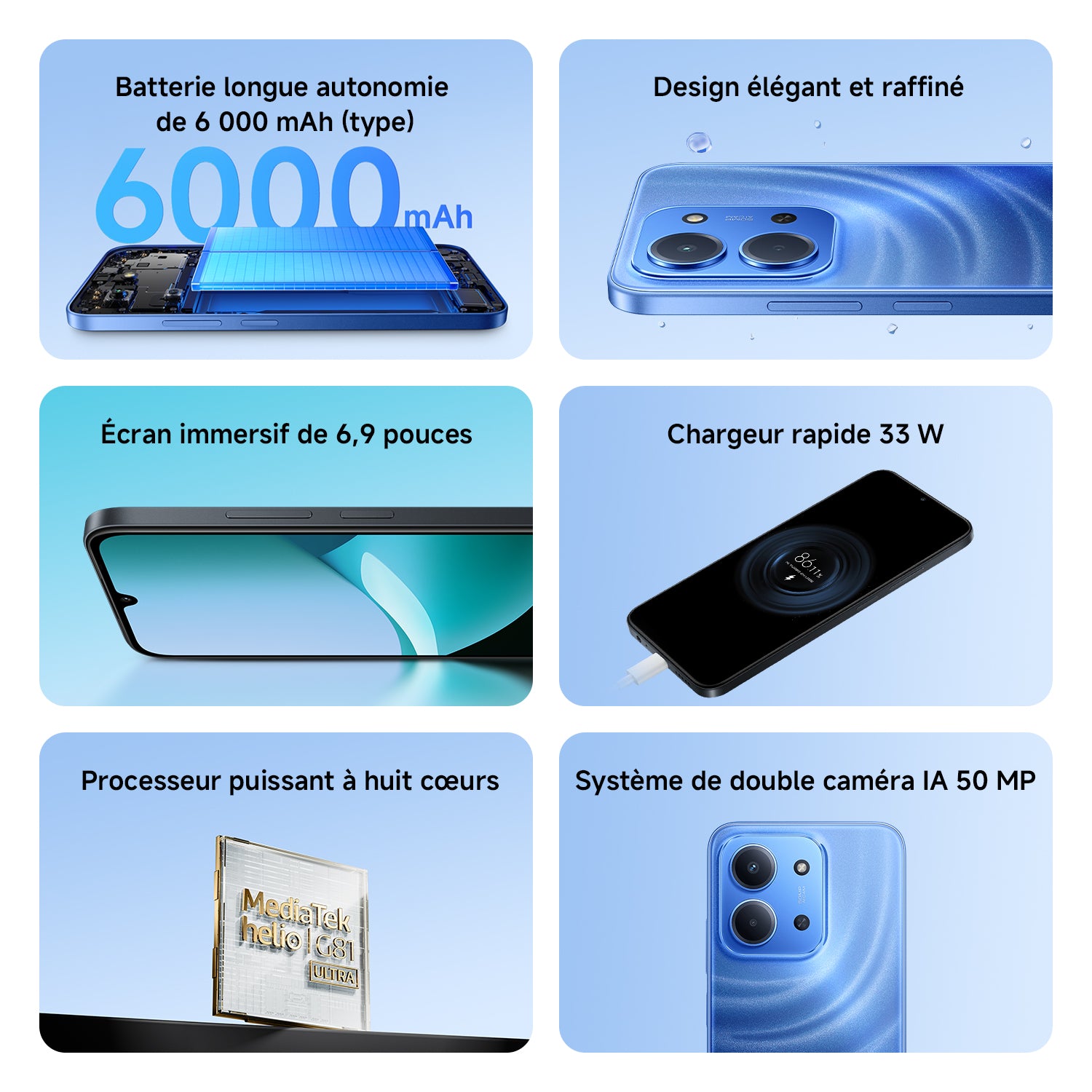 REDMI 15C 4+256 Bleu Clair de Lune Double SIM, NFC