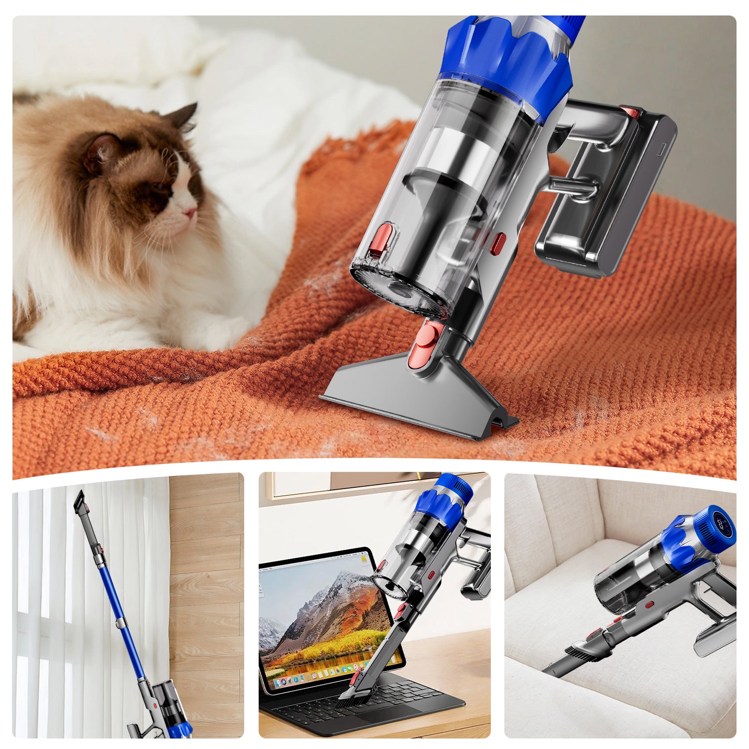 Daynee Aspirateur sans fil, 65 kPa / 70 min d'autonomie, Écran, Brosse anti-emmêlement, Aromathérapie, Filtration HEPA*4, Pour poils d'animaux, Tapis et sols durs