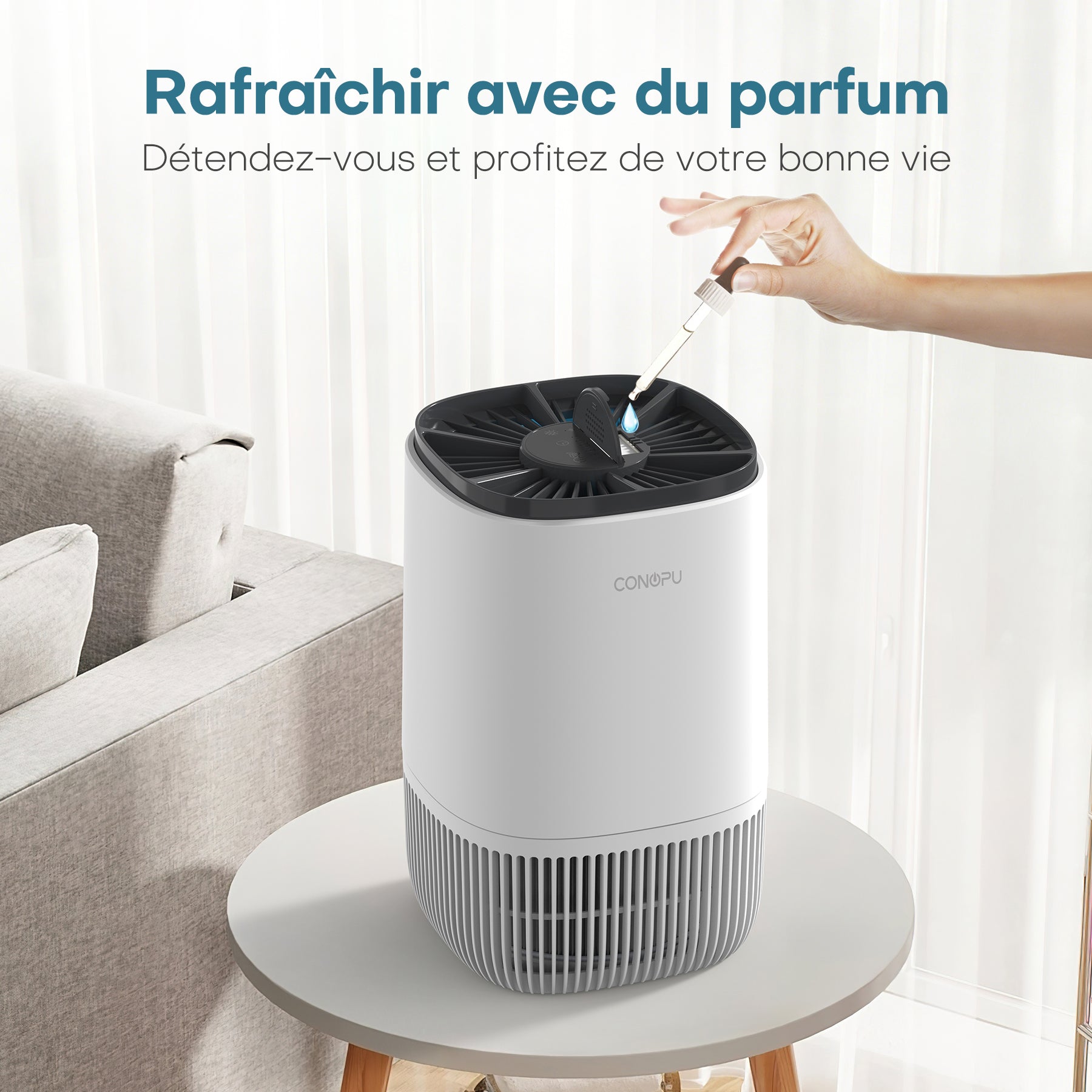 CONOPU Purificateur d'air HEPA avec diffuseur de parfum, 3 modes, minuterie 24 h, élimine fumée / pollen / squames et poils d'animaux, portable pour chambre / salon