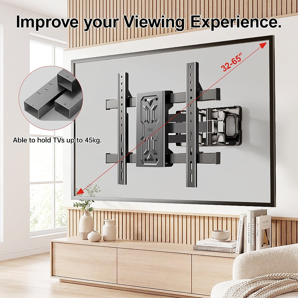 Support mural universel pour téléviseurs 32-55 pouces, Max VESA 400 x 400 mm, Extensible 42-340 mm, Supporte jusqu'à 45 kg, Convient aux murs en béton, brique et bois