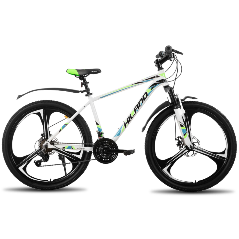 Hiland, H200 Plus, VTT 26 pouces avec cadre en alliage d’aluminium, freins à disque doubles, 18 vitesses, suspension avant, pour hommes et femmes, blanc