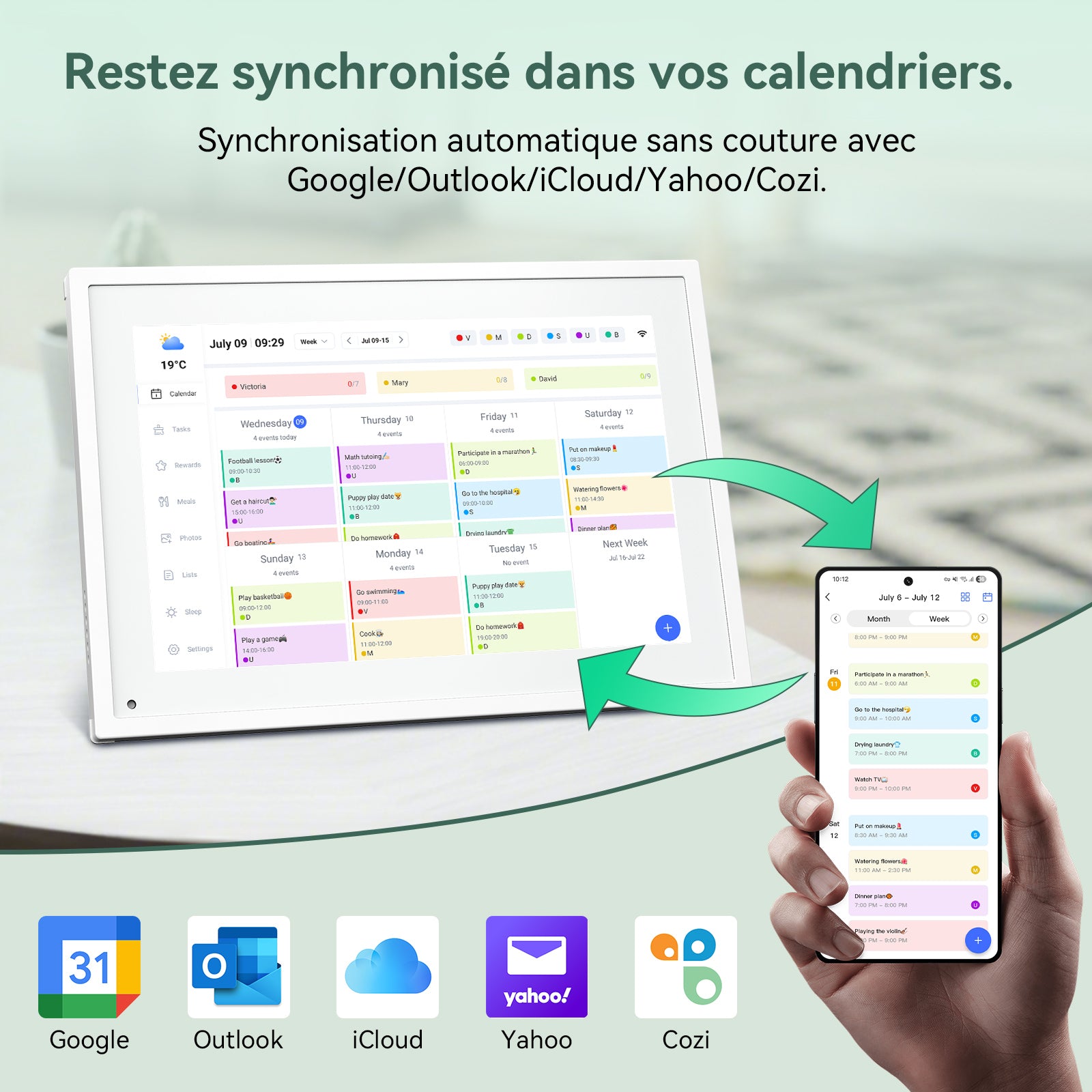 Calendrier Numérique WIFI TABWEE P10 - Cadre Photo Numérique 10,1", Tableau de Planification Électronique pour Famille et Réunions