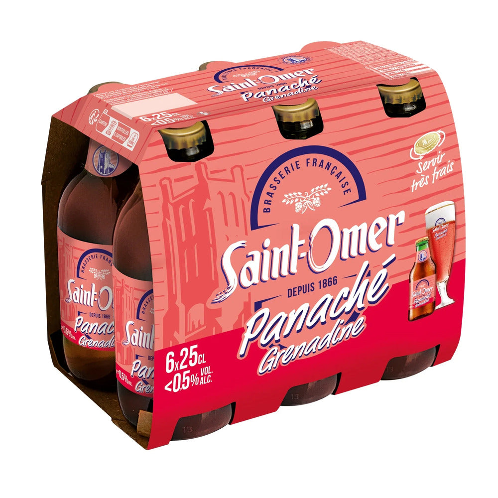 Saint-Omer Panaché aromatisé au sirop de grenadine, 0,4 % - 6 x 25 cl