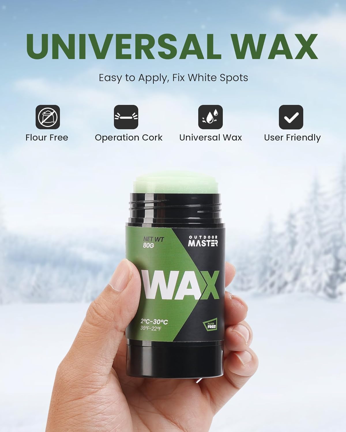 OutdoorMaster Cire de ski et snowboard Update Rub-on, universelle et portable, 80 g