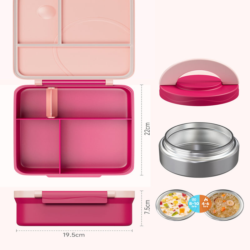 Meoky Boîte repas compartimentée à fermeture unique 54 oz - Rose
