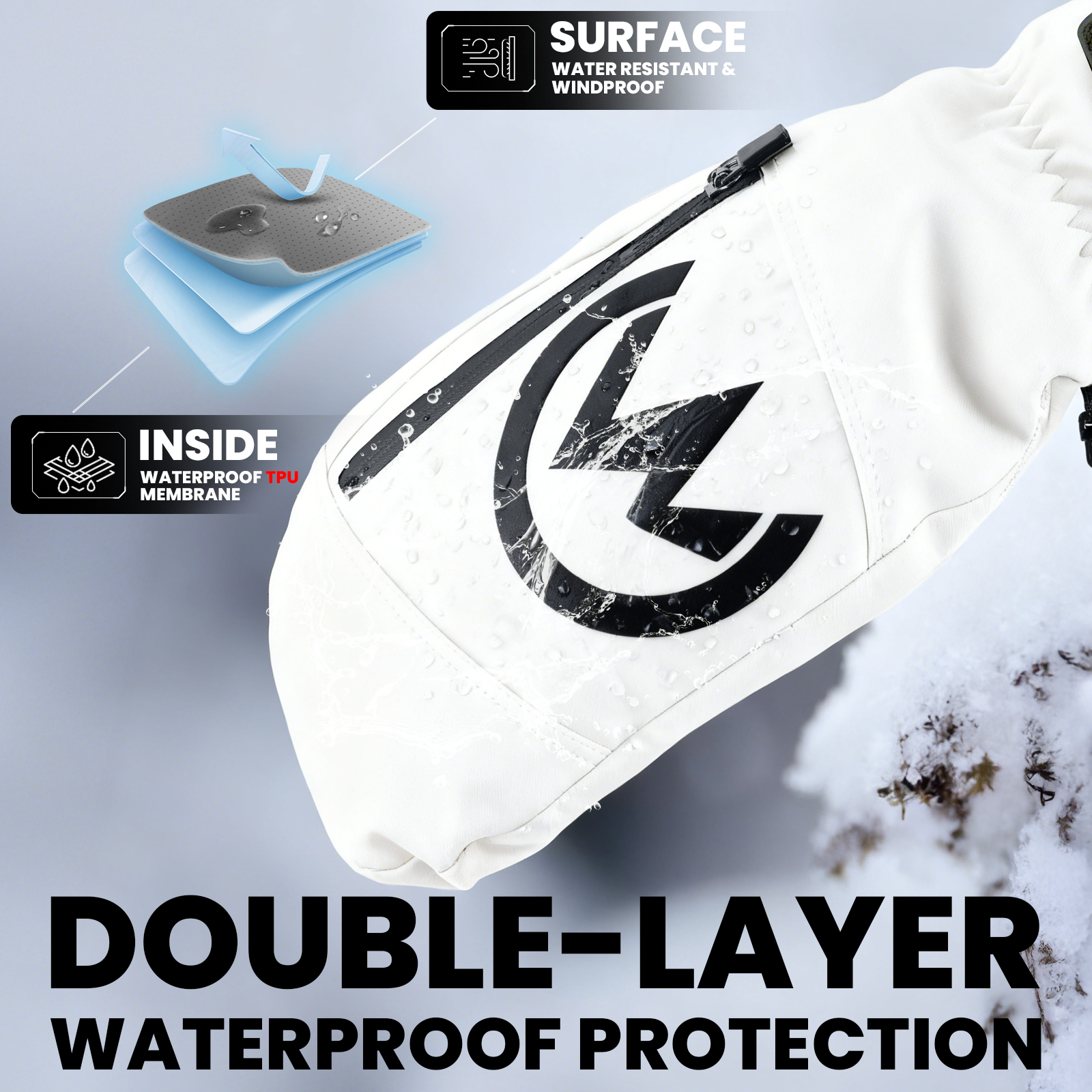 OutdoorMaster Moufles de ski adultes pour femmes et hommes, Gants de ski imperméables et coupe-vent, Gants de snowboard chauds d’hiver Blanc L