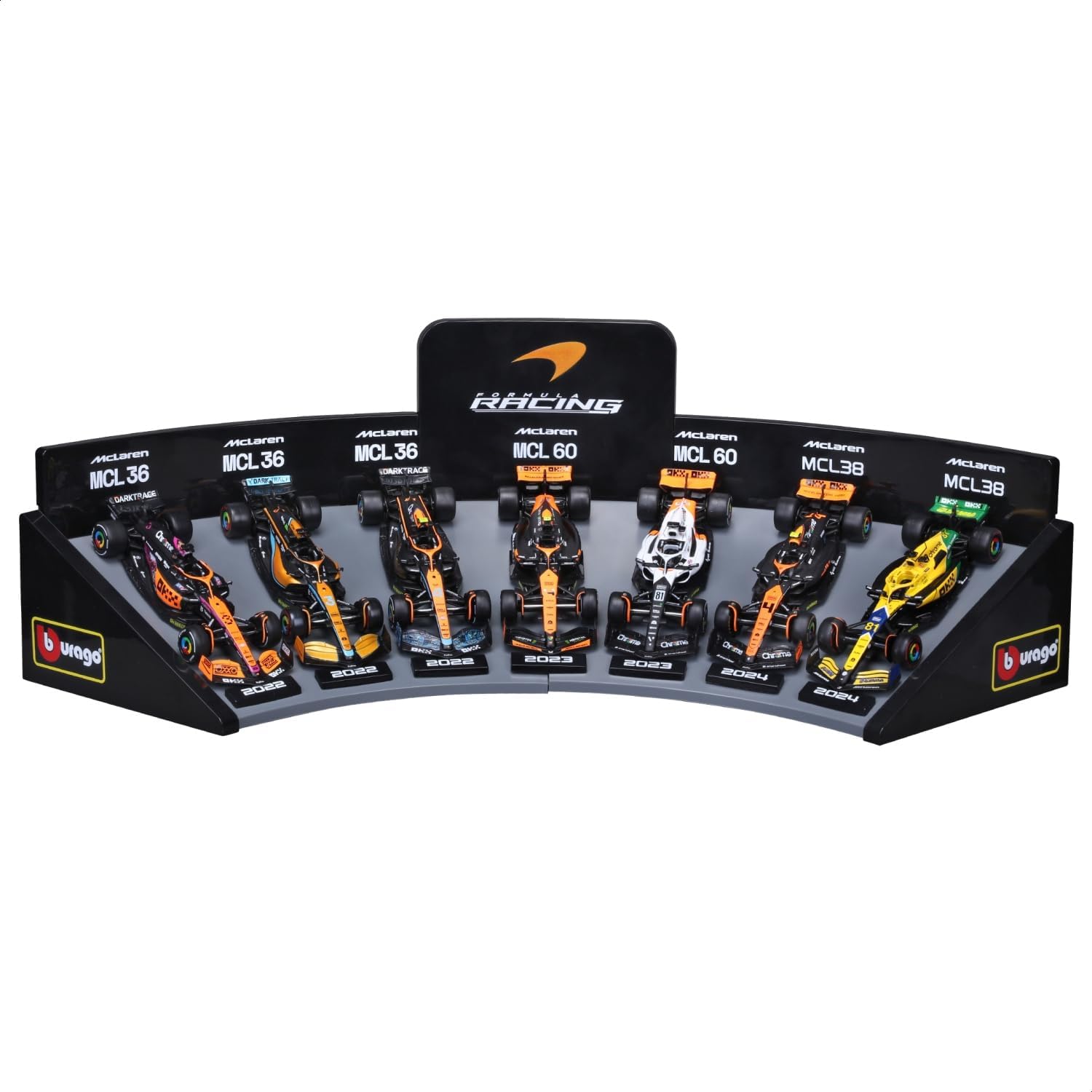 MCLAREN RACING Échelle 1/43 Formule 1 Pack de 7 Véhicules avec Présentoir