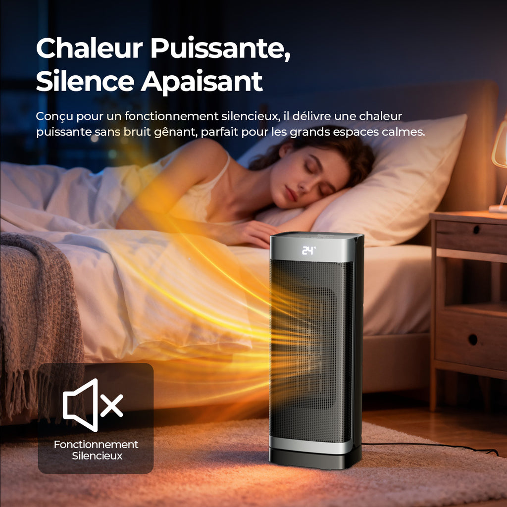 Totopia Chauffage électrique 2000 W, Chauffage céramique PTC, Télécommande, 2 modes de chauffage, Minuterie 12 h, Thermostat réglable, Protection anti-basculement et surchauffe