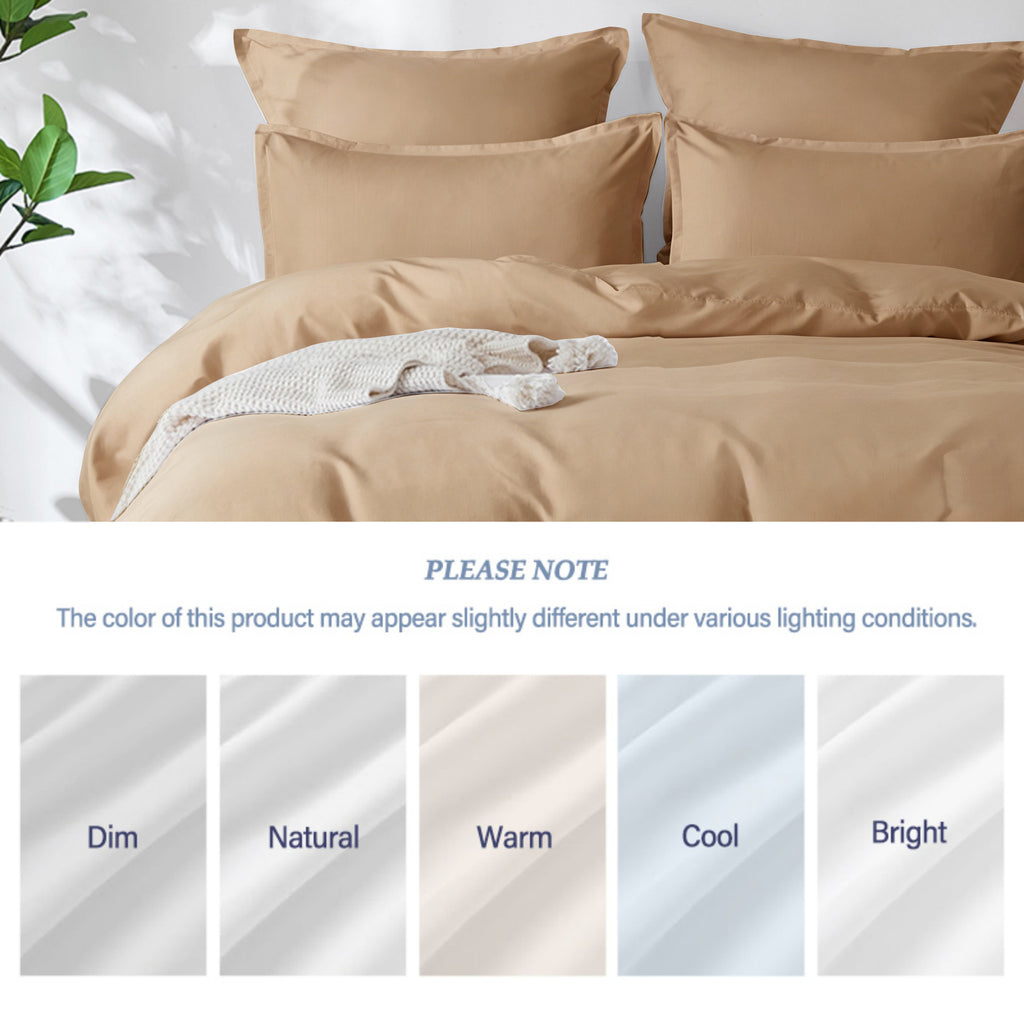 LEBONSOIR Parure de lit kaki avec housse de couette, 200 x 200 cm/65 x 65 cm x 2, Respirante durable douce confortable, Avec fermeture éclair, 3 pièces, Inclut 1 housse de couette et 2 taies d'oreiller, Sans couette
