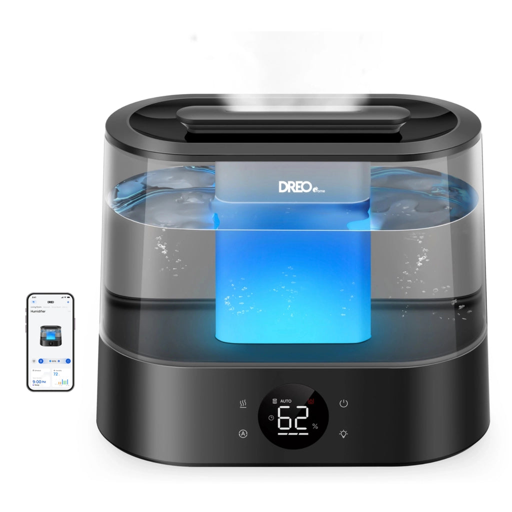 DREO Humidificateur ultrasonique intelligent – Réservoir d’eau 4 L, Autonomie 30 h, Contrôle intelligent par application, 6 niveaux de brume, Ultra-silencieux, Diffuseur d’arômes