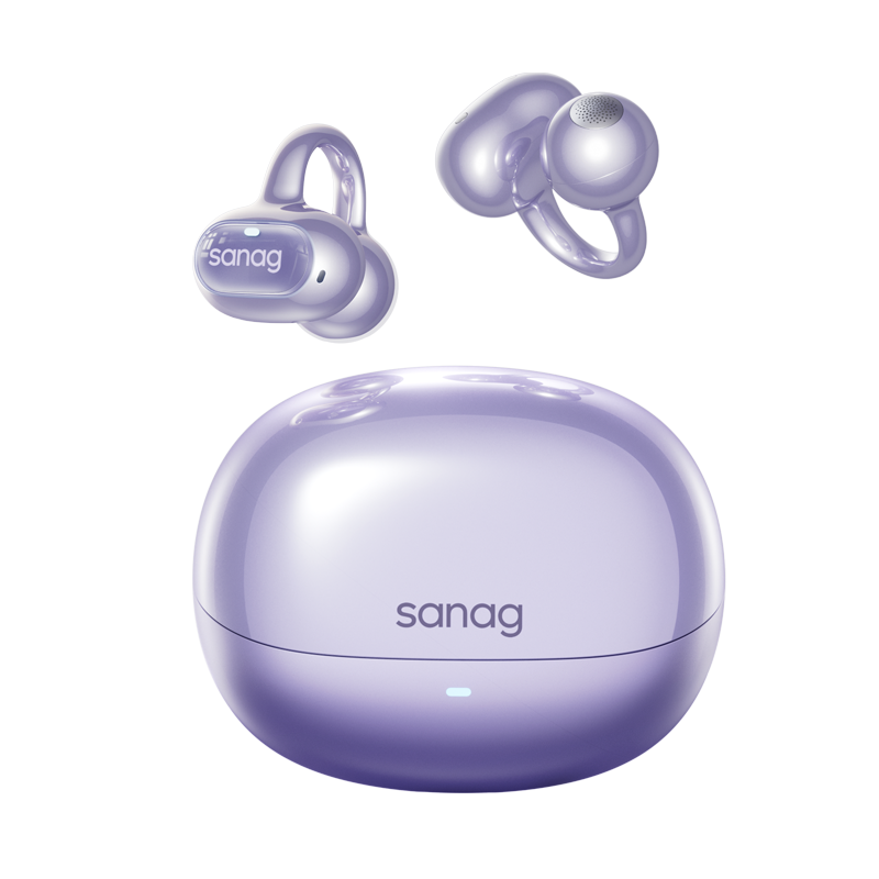 SANAG S-S8SUltra Écouteurs sans fil intelligents Bluetooth à conduction osseuse avec clip oreille et assistant IA - Violet