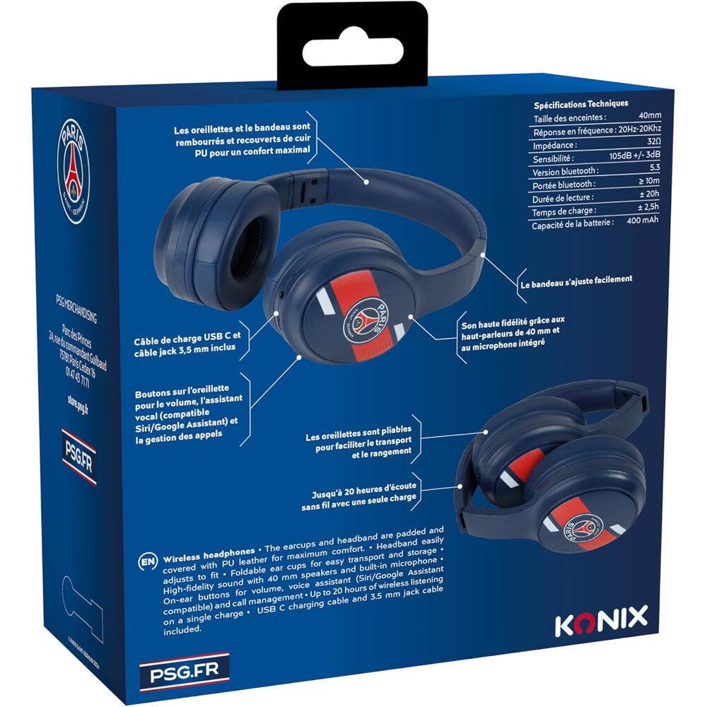 Konix PSG Gaming Headset Bluetooth 5.3 & 3.5mm Jack - Built-in Mic - PC/Smartphone/Tablet - Blue