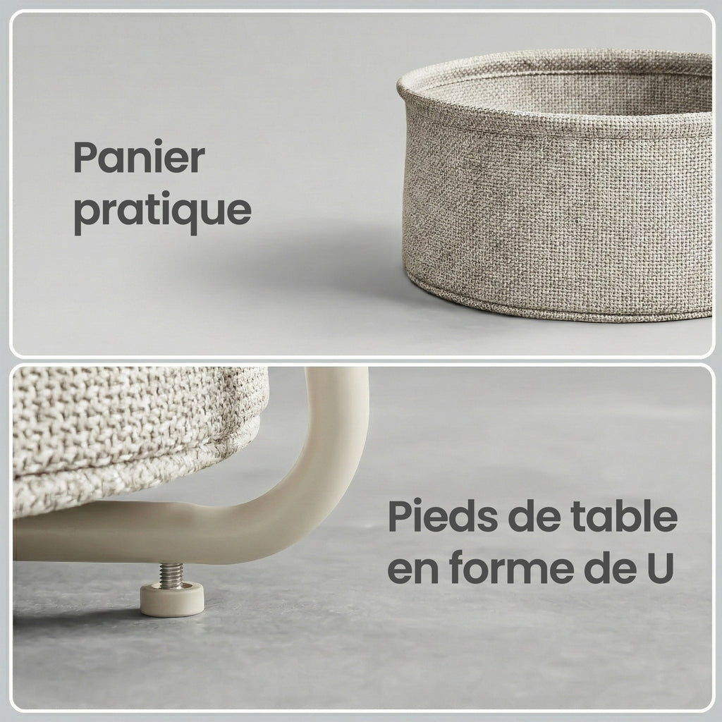 JOYFURNOS x Songmics Table d’appoint ronde 45 x 50 cm avec panier en tissu, pieds en acier, Beige naturel