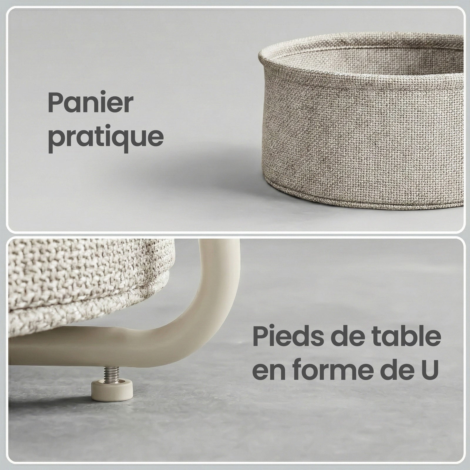 JOYFURNOS x Songmics Table d’appoint ronde 45 x 50 cm avec panier en tissu, pieds en acier, Beige naturel