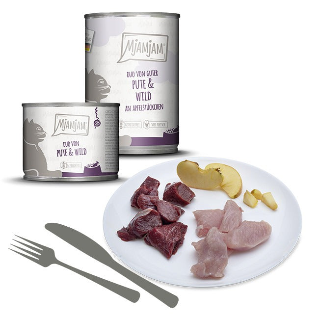 MjAMJAM Duo de nourriture humide pour chat dinde, gibier, pomme 200 g