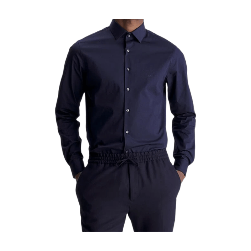 Calvin Klein Chemise Poplin Stretch Slim Ciel Nocturne