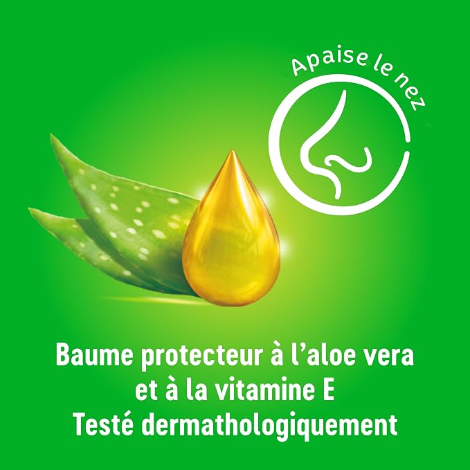 KLEENEX Mouchoirs en Papier 3 Épaisseurs Formule Baume au Calendula et à l'Aloe Vera, 1 Boîte, 64 Mouchoirs