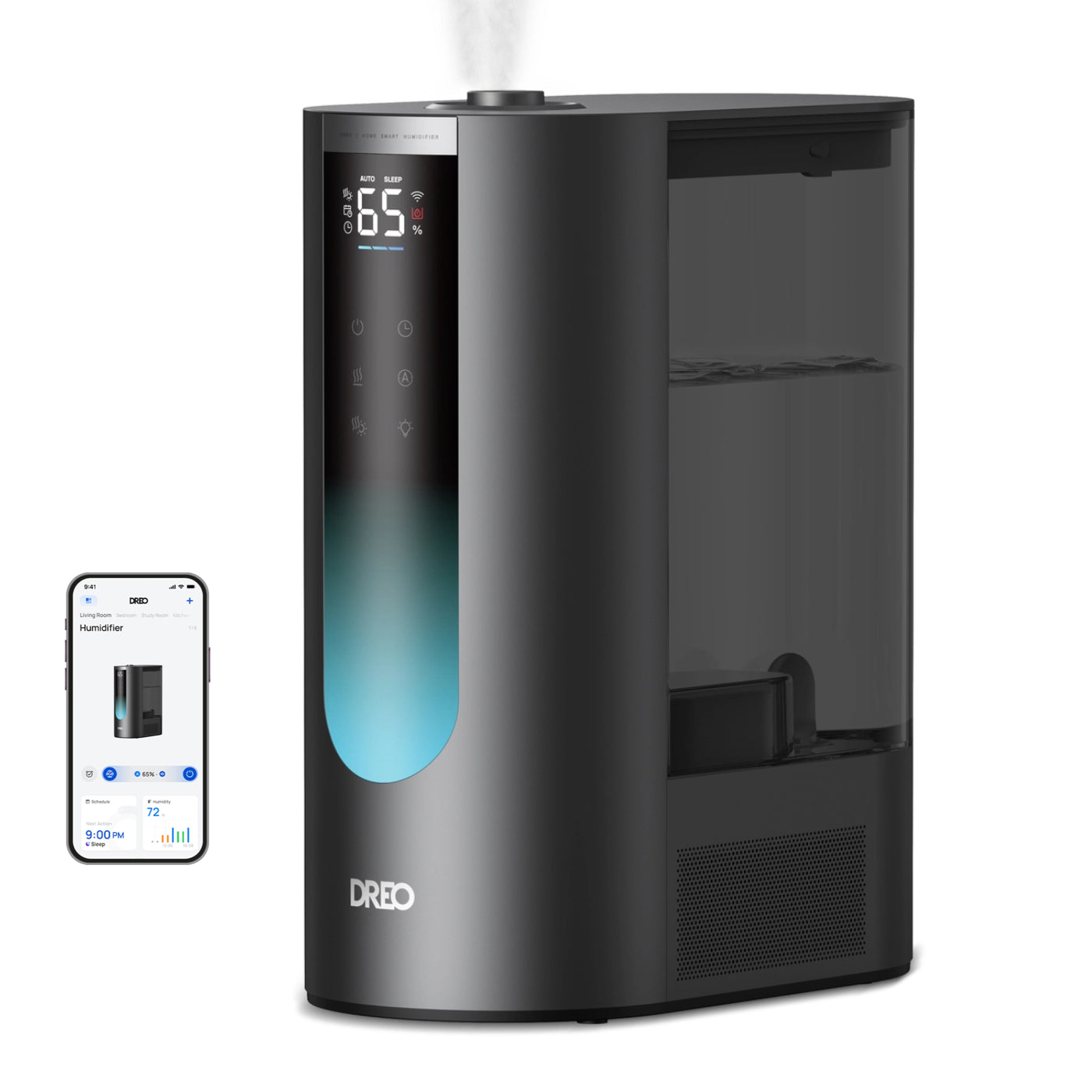 DREO Humidificateur ultrasonique intelligent, 6 L, 500 ml/h, brume chaude et froide, contrôle App, régulation humidité 5 %, doubles diffuseurs d'arômes, HHM013S