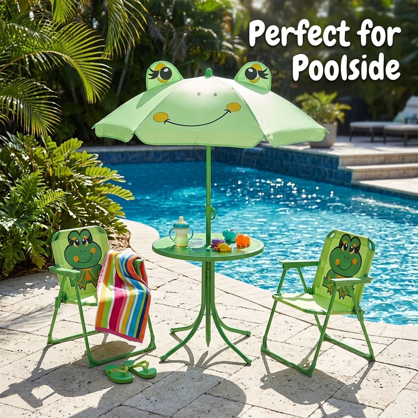 Terrabeta Ensemble de mobilier d'extérieur pour enfants - 2 chaises, 1 table et 1 parasol