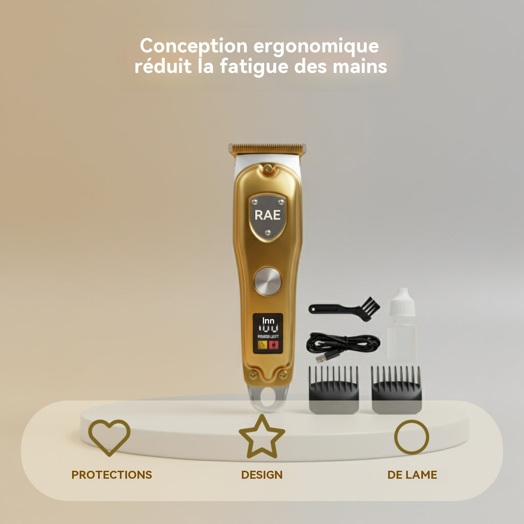 RAF Tondeuse professionnelle pour hommes, puissance 5 W, sans fil, lame T, écran LCD, pour cheveux épais, kit de toilettage à domicile