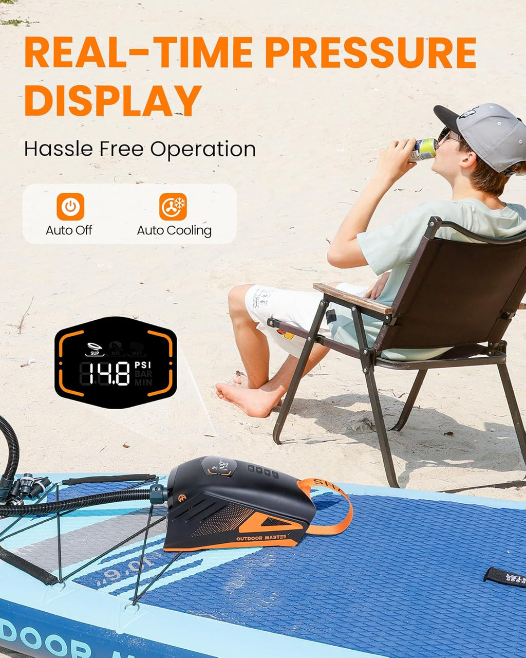 OutdoorMaster 20PSI Shark3 Pompe à air haute pression pour planches de paddle et bateaux gonflables
