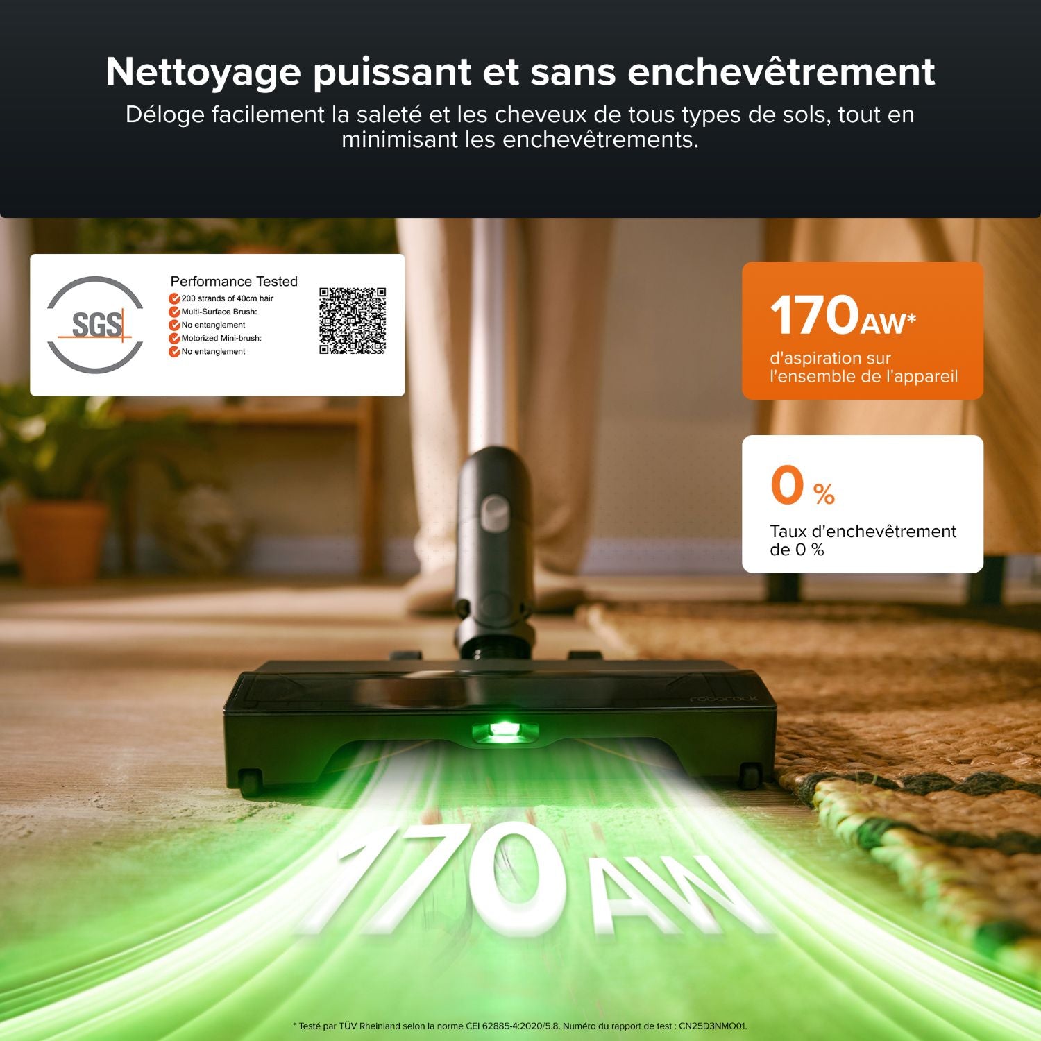 roborock H60 Hub Pro Aspirateur sans fil avec station de vidage automatique, puissance d'aspiration de 170 AW pour tapis et sols durs, autonomie de 80 minutes, brosse anti-emmêlement