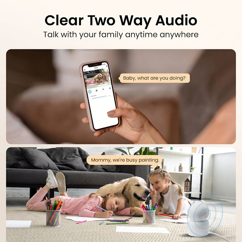 ZOSI Caméra de sécurité intérieure Wi‑Fi 4 MP, caméra pour animaux/babyphone, suivi automatique des personnes et des animaux, surveillance 360° avec application, audio bidirectionnel