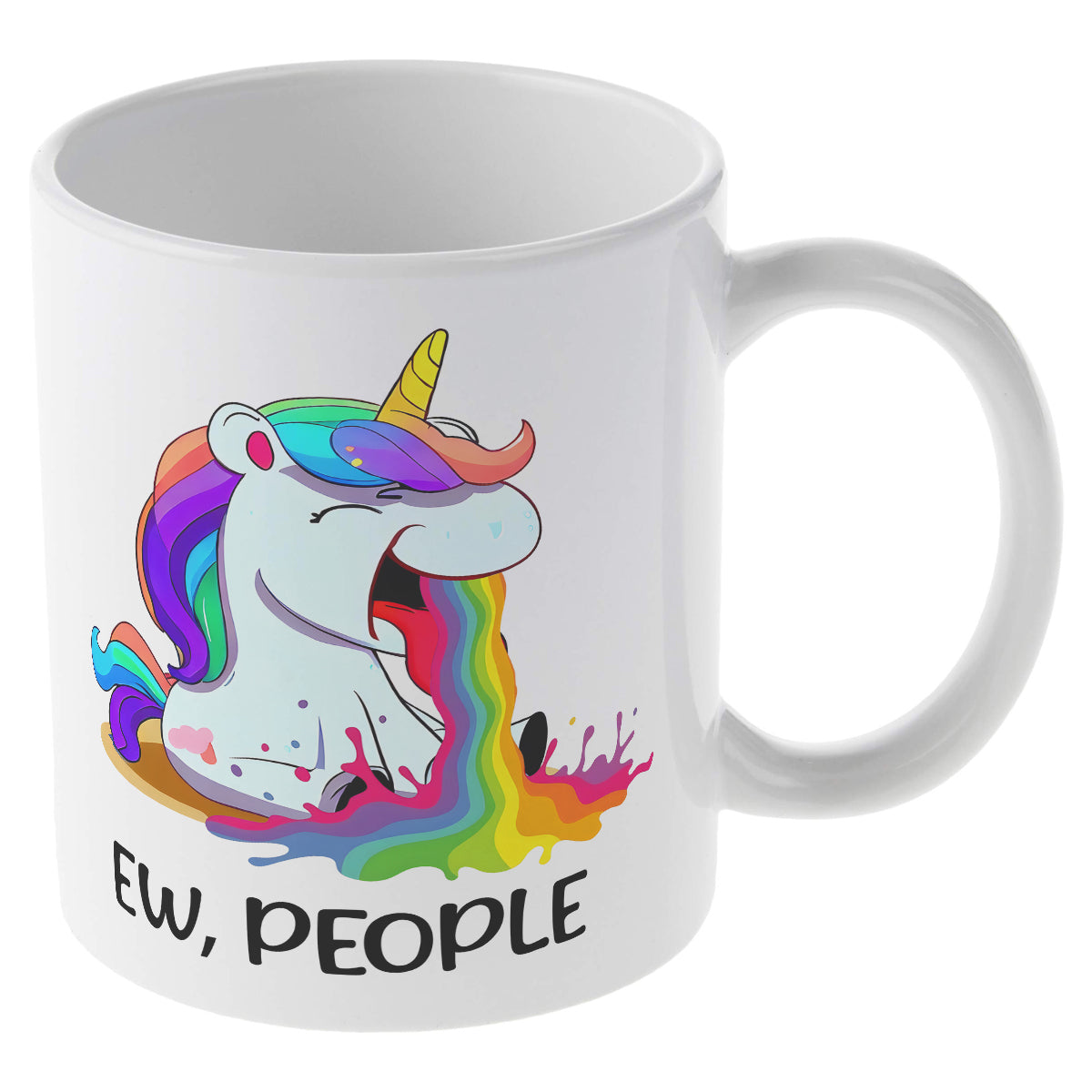 Alphynix Mug blanc 1 pièce 11 oz avec citation impertinente "BEURK, LES GENS" et licorne crachant un arc-en-ciel, cadeau amusant contrasté de Noël ou de Thanksgiving