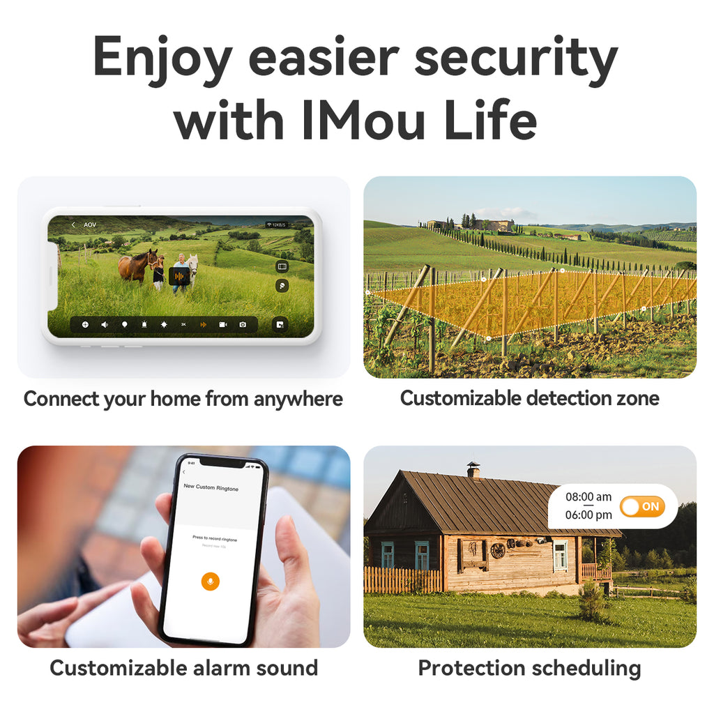 IMOU AOV PT Caméra solaire PTZ extérieure 5 MP 4G, 360°, batterie 10 000 mAh, panneau solaire 5 W, Wi-Fi 2,4 GHz, charge à basse température
