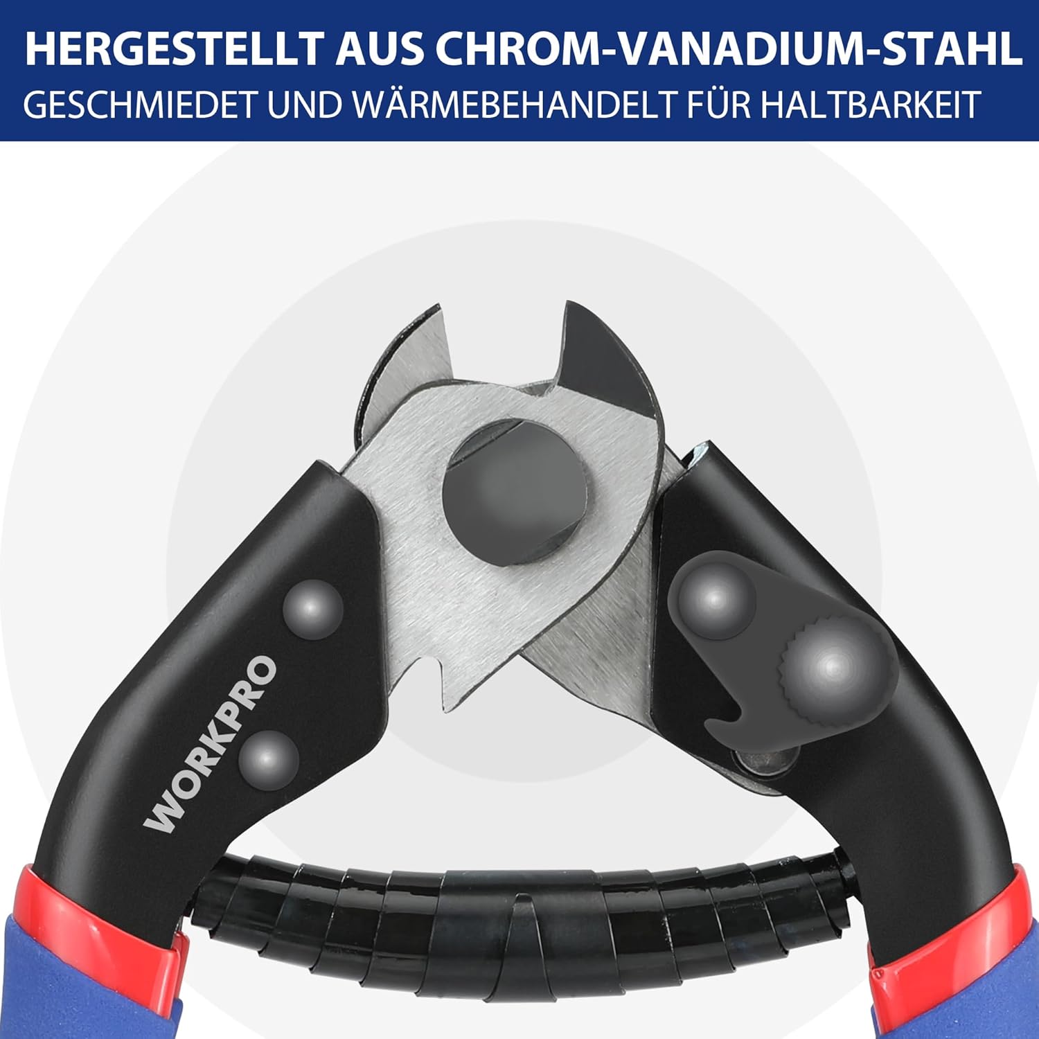 WORKPRO Coupe-câble en acier chrome-vanadium pour câble métallique, inox et réparation de câble de frein de vélo - 190 mm