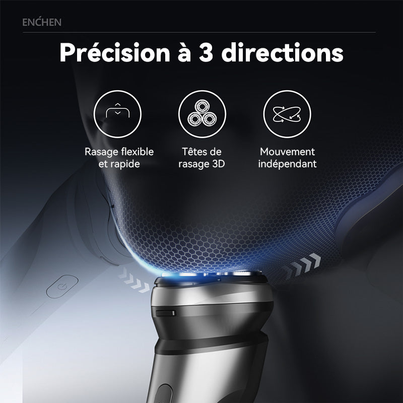 Rasoir électrique ENCHEN Blackstone Max 100 % étanche avec têtes flexibles 3D et tondeuse de précision rétractable, 1 pièce.
