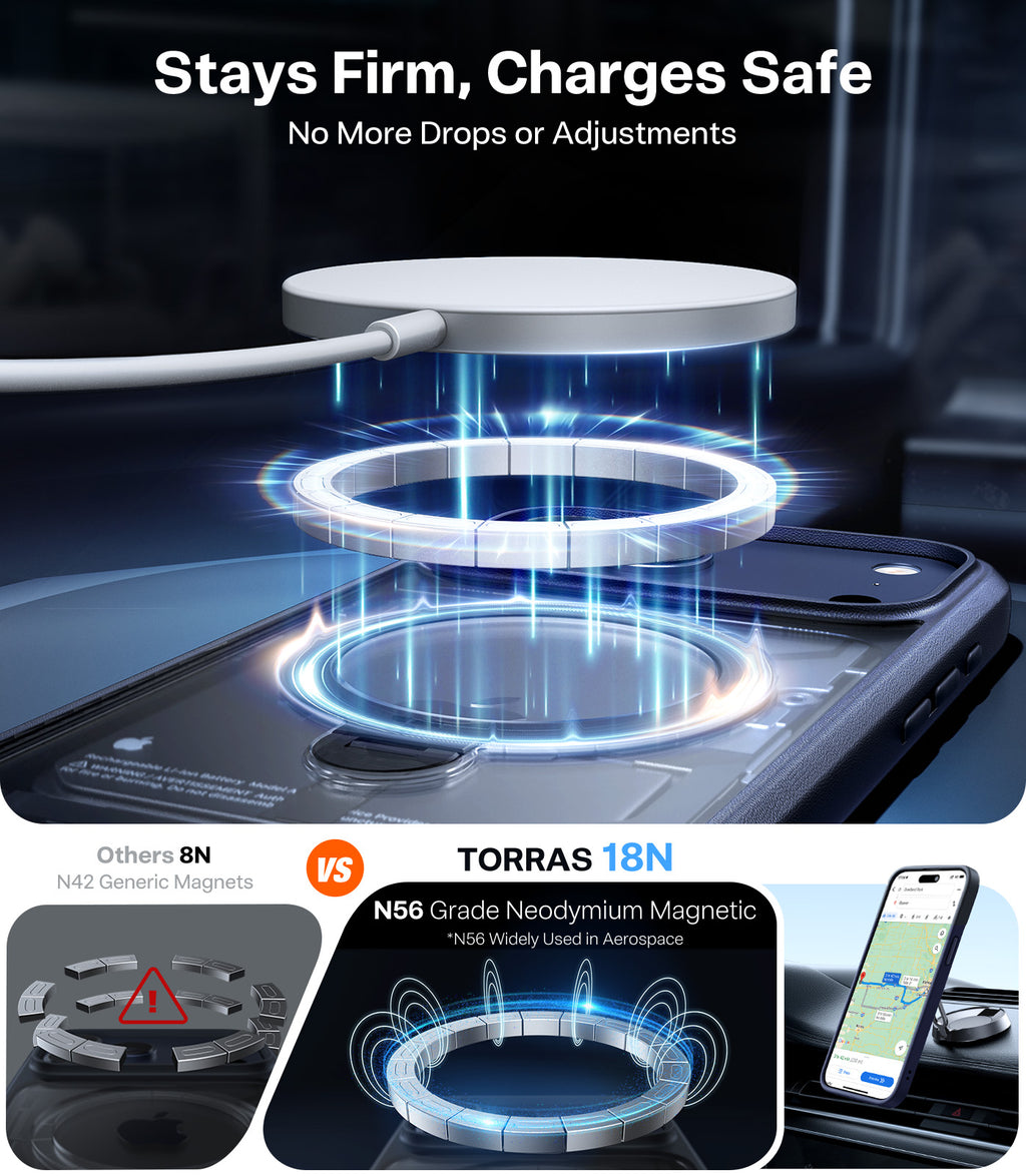 TORRAS Ostand Série Spin pour Coque iPhone 17 Pro , [Finition Mate Antidérapante et Anti-traces de Doigts] - Bleu Marine