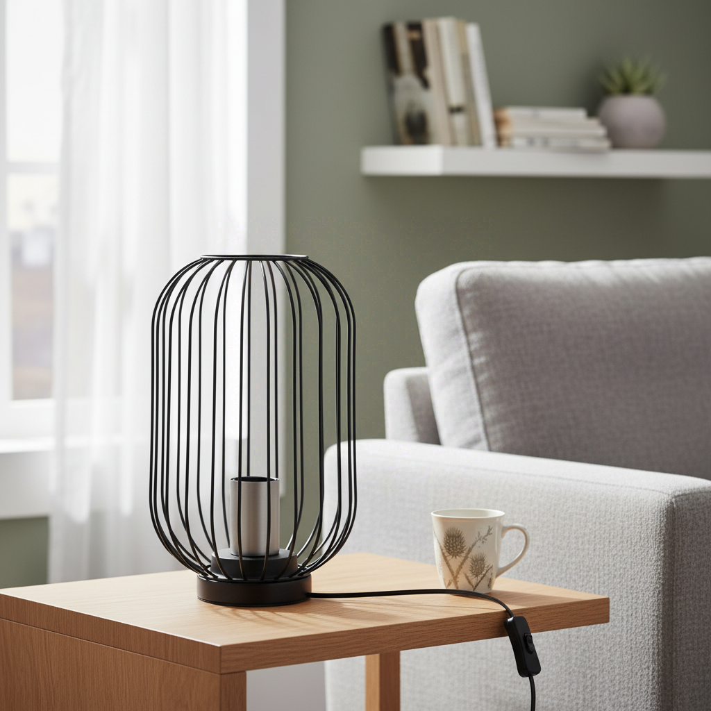 Koopman Lampe de table décorative noire style industriel, monture argentée