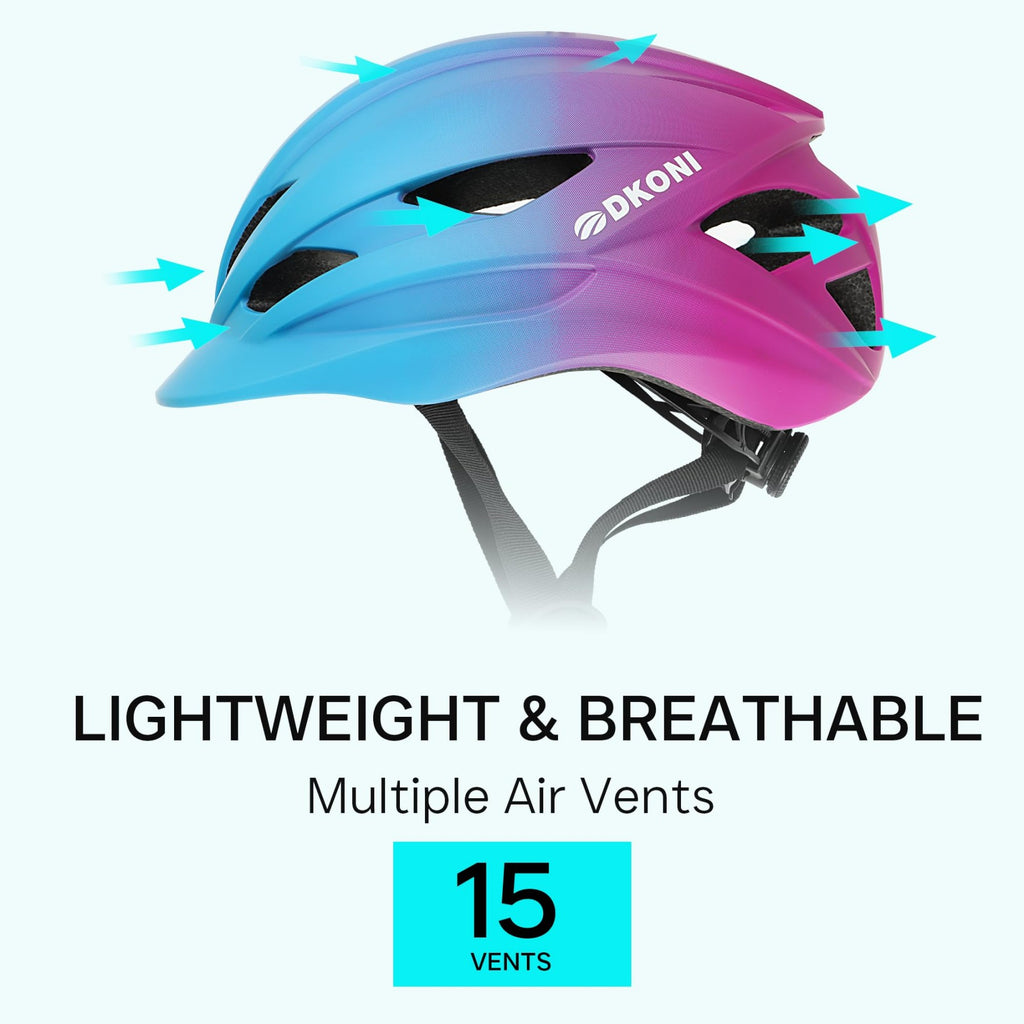 DKONI HS-086 Casque de vélo pour adulte avec lumière Bleu-violet M 55-58 cm