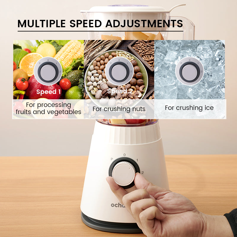 ochama Blender Multifonction 600W, 1,5L Mixeur Électrique Compact pour la Maison, 3 Vitesses, Smoothie, Glace Pilée, Hachoir à Viande, Moulin à Épices, Nourriture Bébé, Jus, Facile à Nettoyer