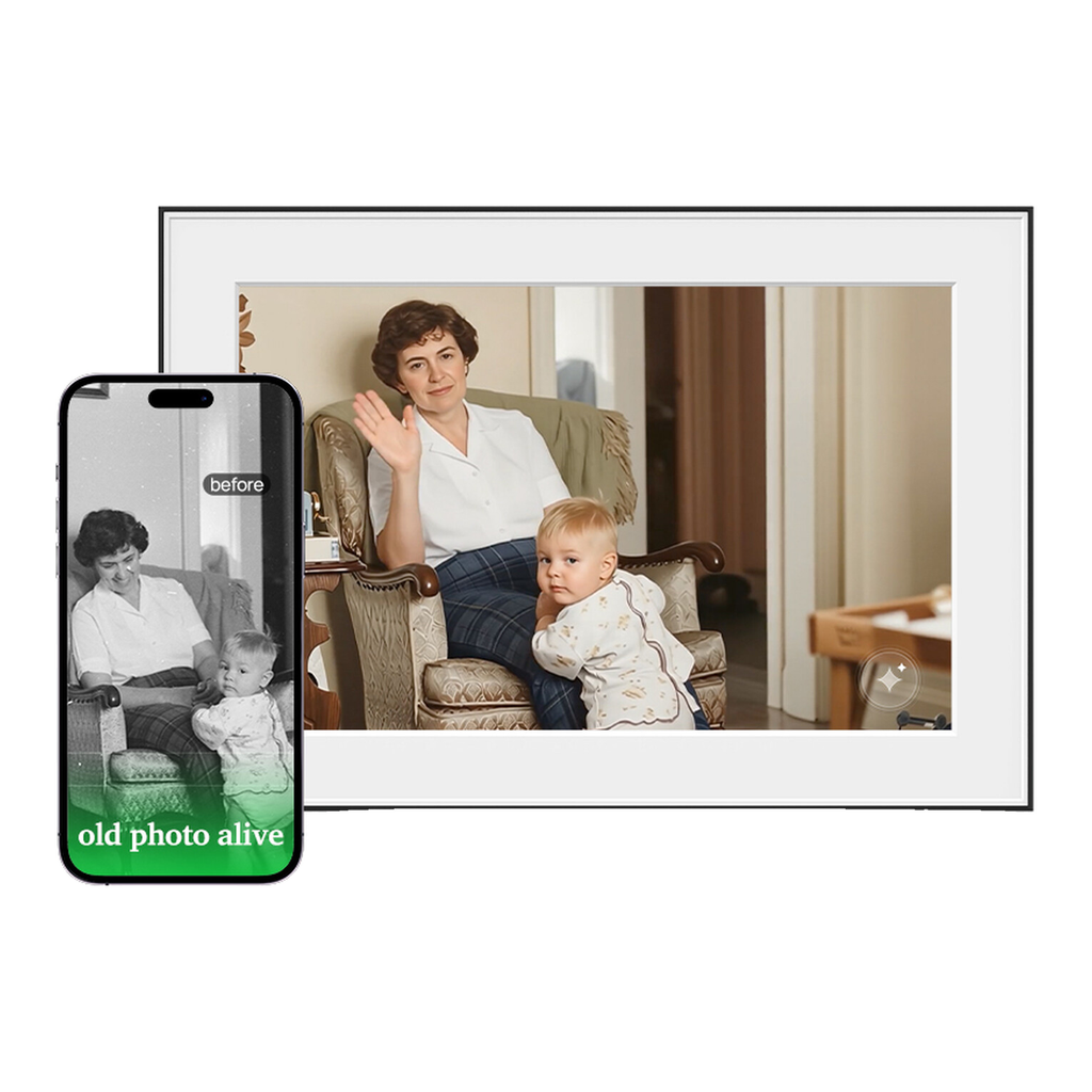 Magic Frame – Cadre Photo Numérique WiFi Full HD 10,1", Photos Anciennes Vivantes, Stockage Cloud Illimité, Affichage de Photos Numériques avec Configuration Facile, Cadeau pour Maman et Papa