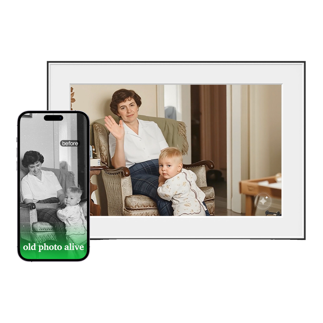 Magic Frame – Cadre Photo Numérique WiFi Full HD 10,1", Photos Anciennes Vivantes, Stockage Cloud Illimité, Affichage de Photos Numériques avec Configuration Facile, Cadeau pour Maman et Papa