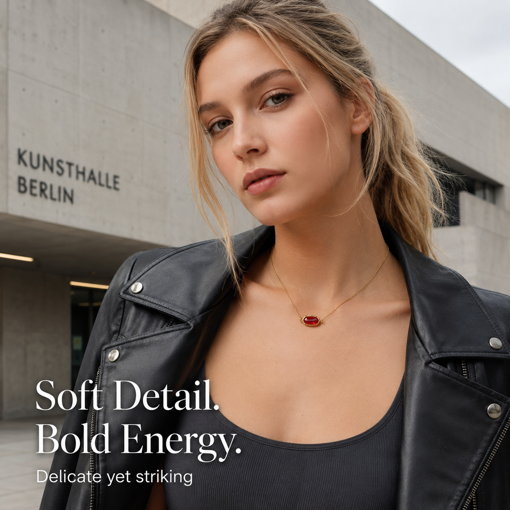 VoxorAI Collier, Collier hypoallergénique en pierre naturelle, Collier en zircon, Chaîne de clavicule avec pendentif en cristal, Toutes saisons, Rouge